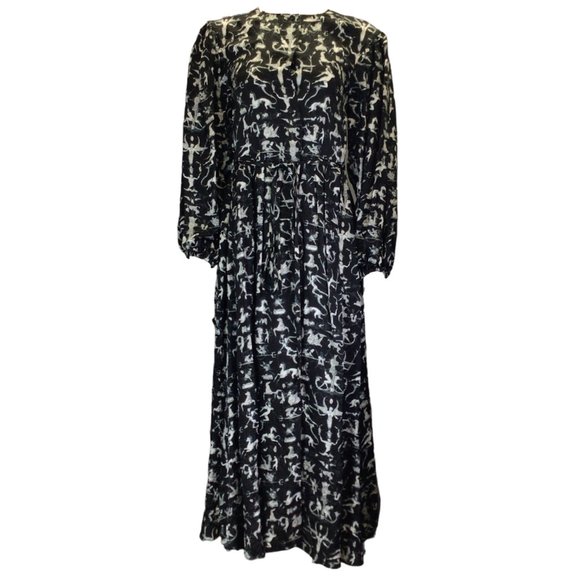 PATOU BLACK / WHITE FAIRY TALE PRINT BUTTONED MAXI DRESS